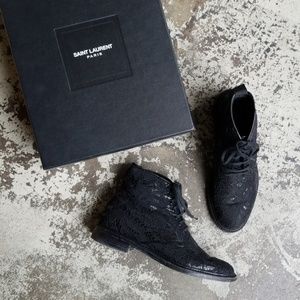 Saint Laurent YSL Black Lace Applique Booties